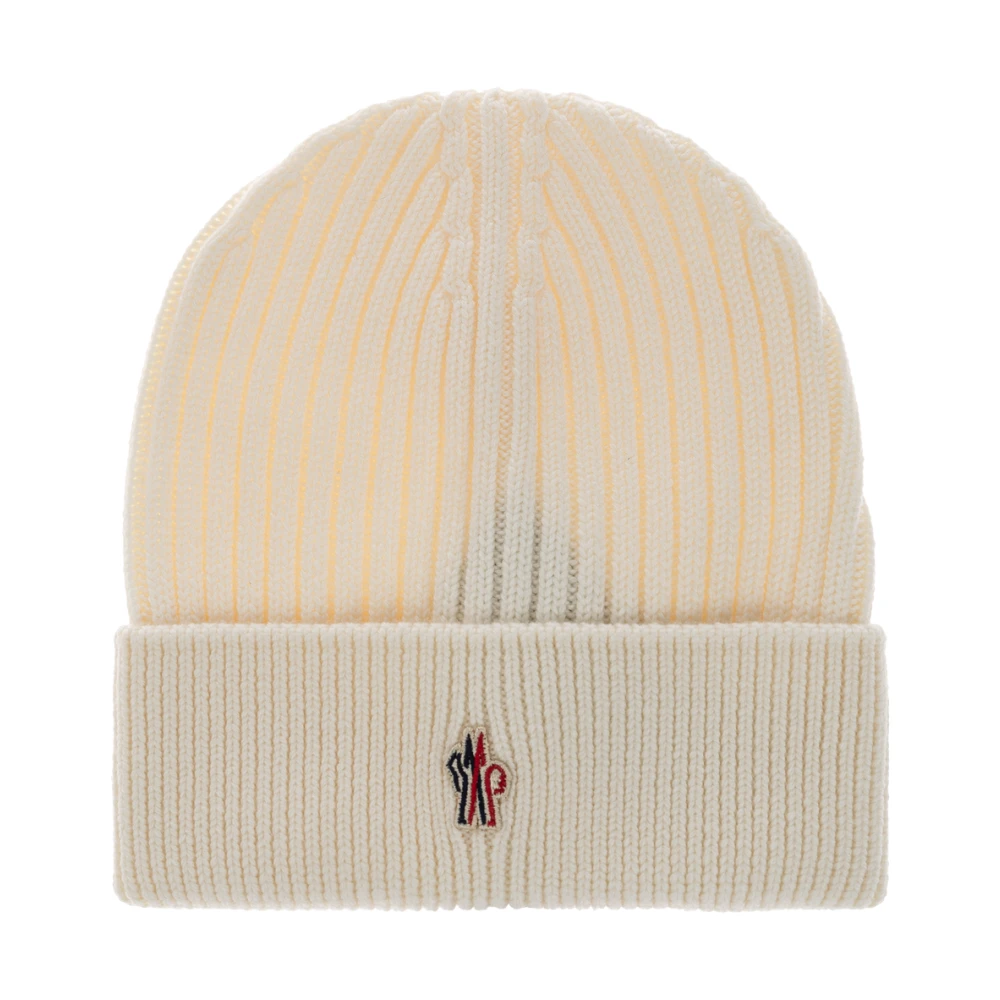 Moncler Grenoble Uomo Bianco Berretto Logo In Lana Vergine - Immagine 3