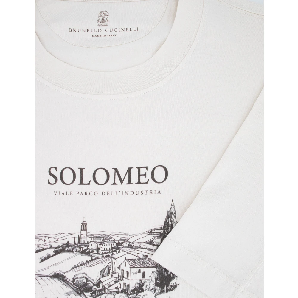 BRUNELLO CUCINELLI Lente Print Ronde hals Katoenen T-shirt White Heren
