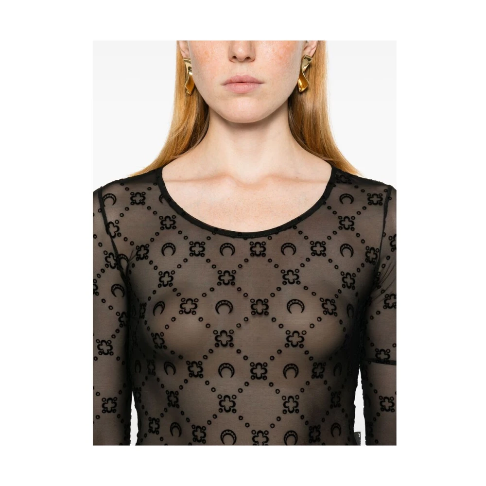 Marine Serre Zwarte Mesh Sheer Jacquard Sweater Black Dames