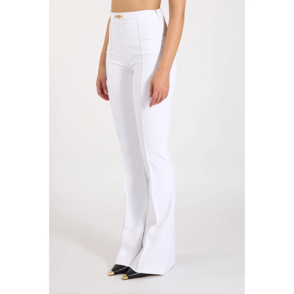 Elisabetta Franchi Wijde Pijp Stretch Crêpe Broek White Dames