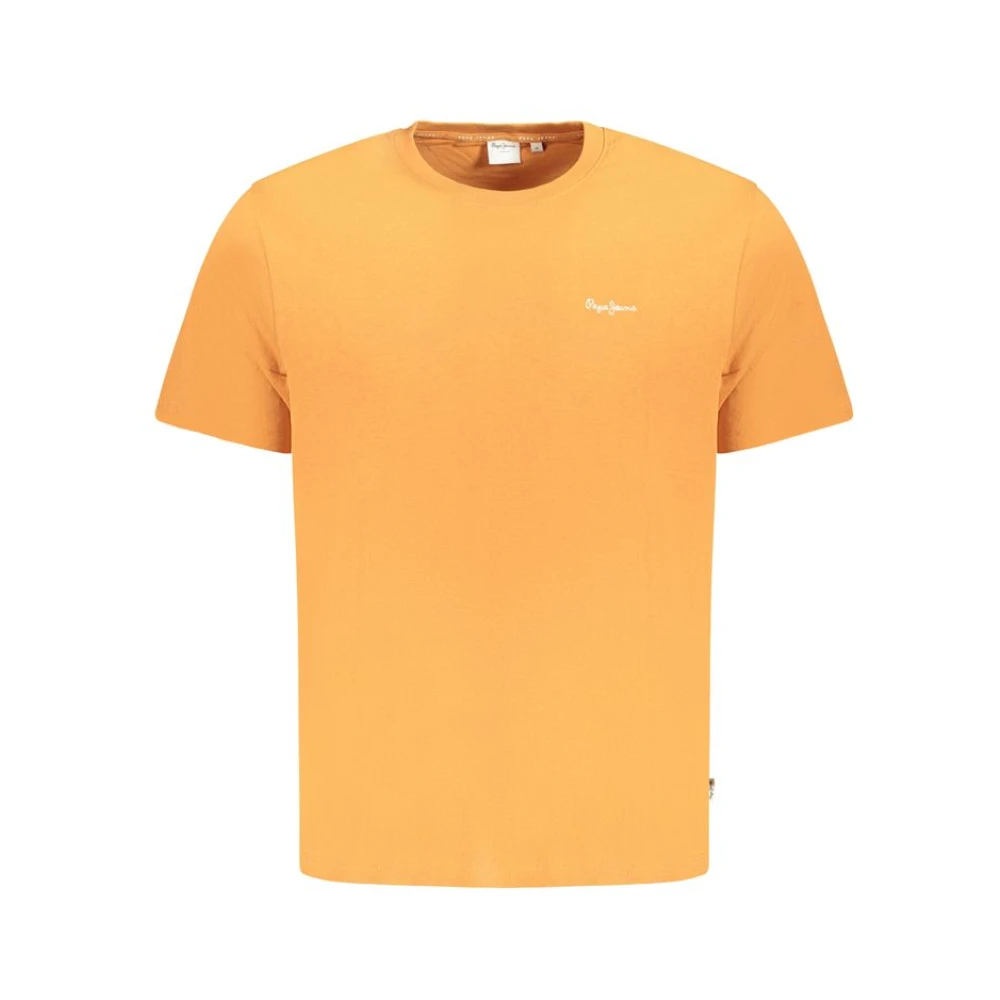 Pepe Jeans Men's Orange Cotton Crew Neck T-Shirt With Embroidered Logo