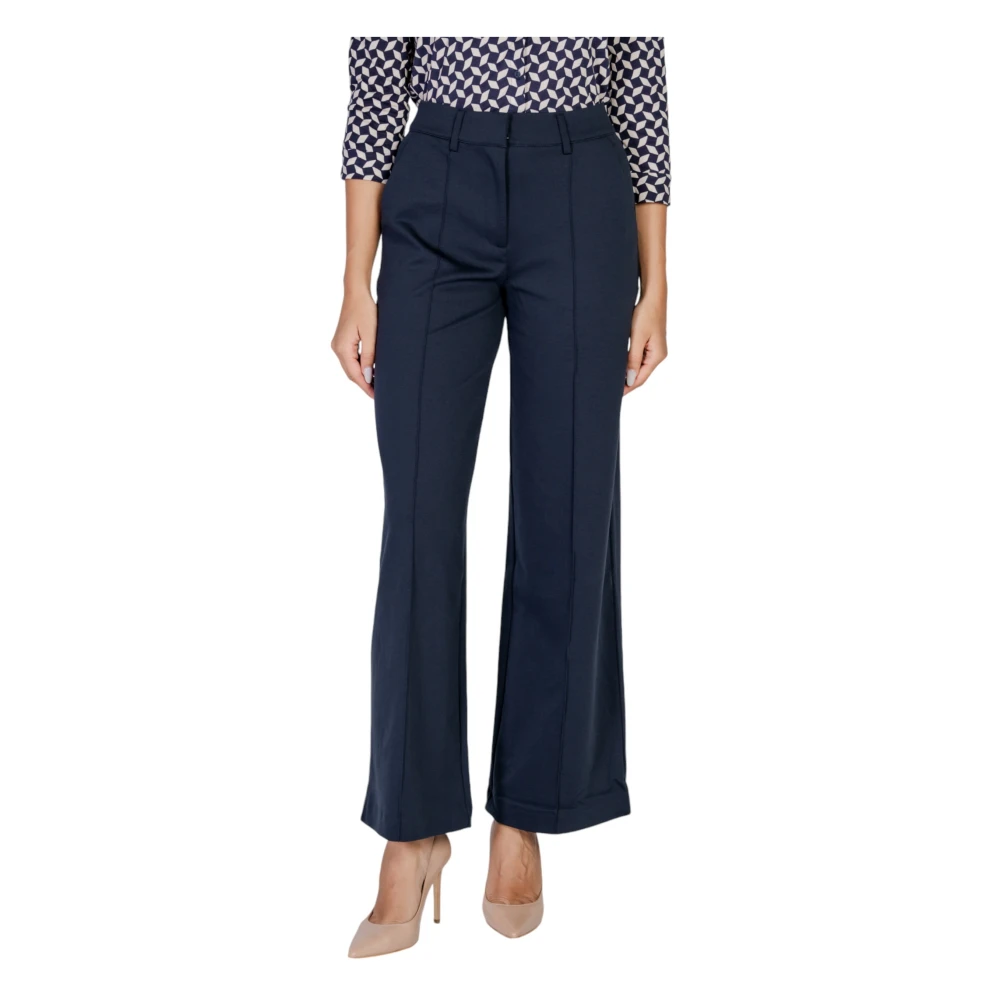 Ichi Blauwe effen broek met ritssluiting Blue Dames