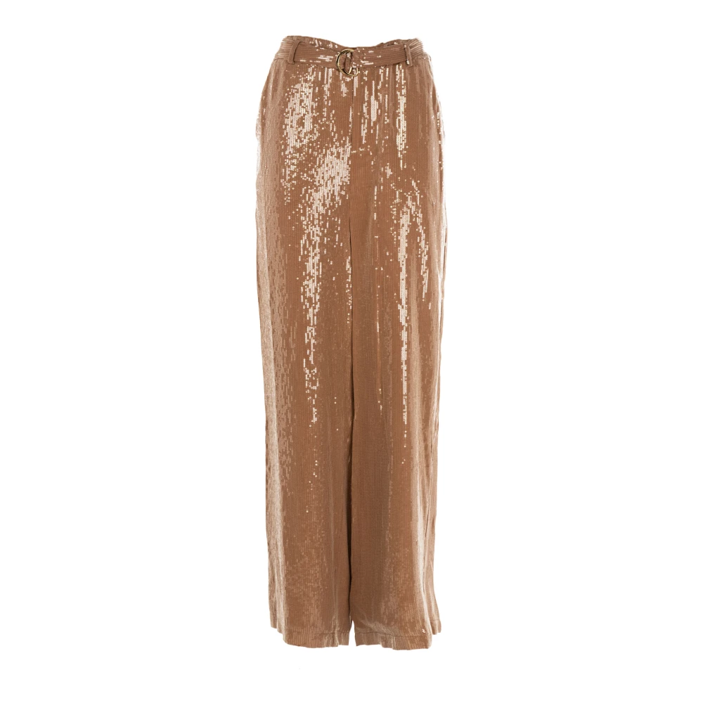 Fracomina Elegante Wijde Pijp Broek Beige Pailletten Beige Dames