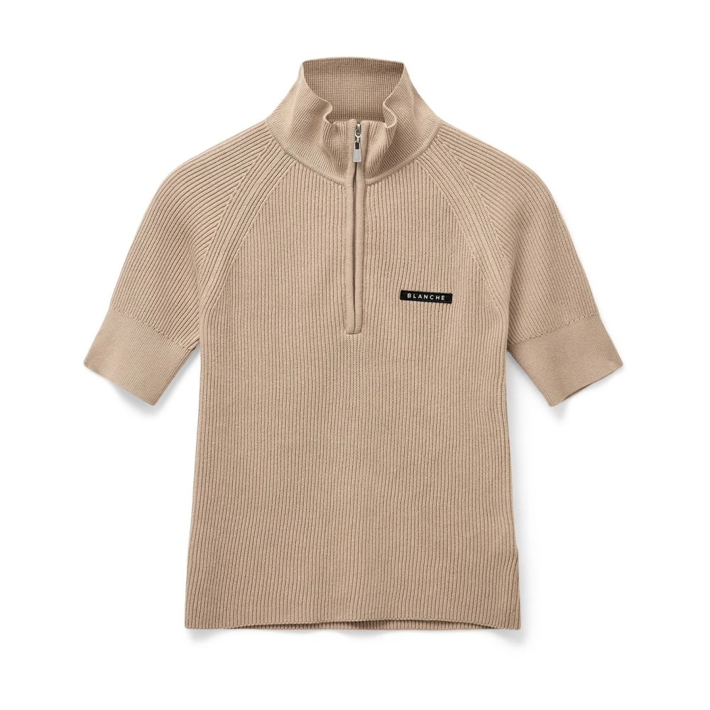 Blanche Zachte Katoenen Korte Mouw Jumper Beige Dames