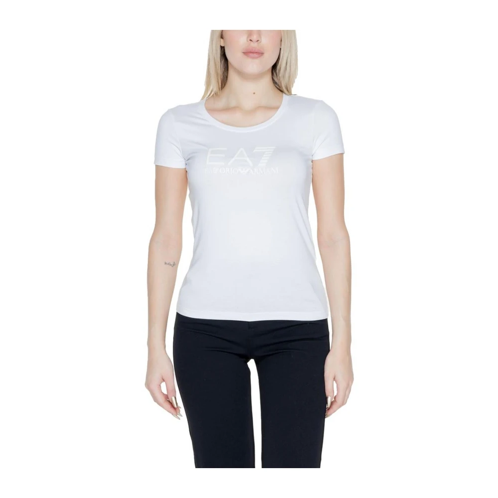 Emporio Armani EA7 Crème Katoenen Korte Mouw T-shirt White Dames