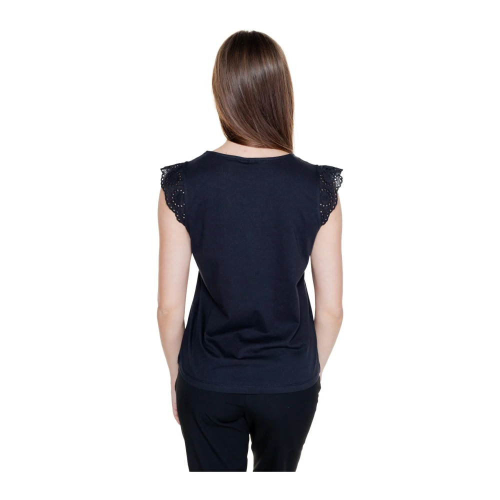 Vero Moda Zwarte Eyelet Trim Korte Mouw Blouse Black Dames