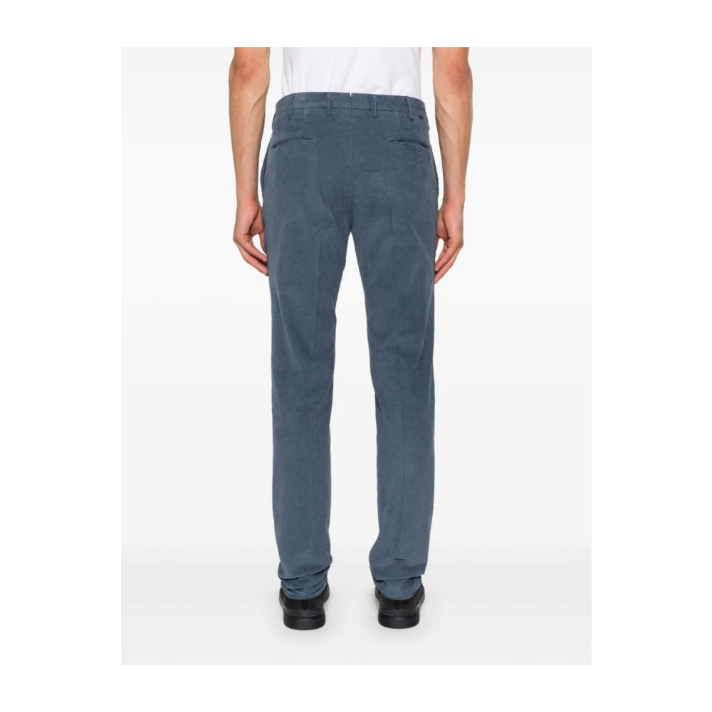 Incotex Blauwe Corduroy Logo Broek Slim Fit Blue Heren