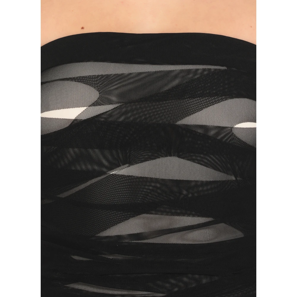 MM6 Maison Margiela Zwarte Franje Boothals Jurk Black Dames