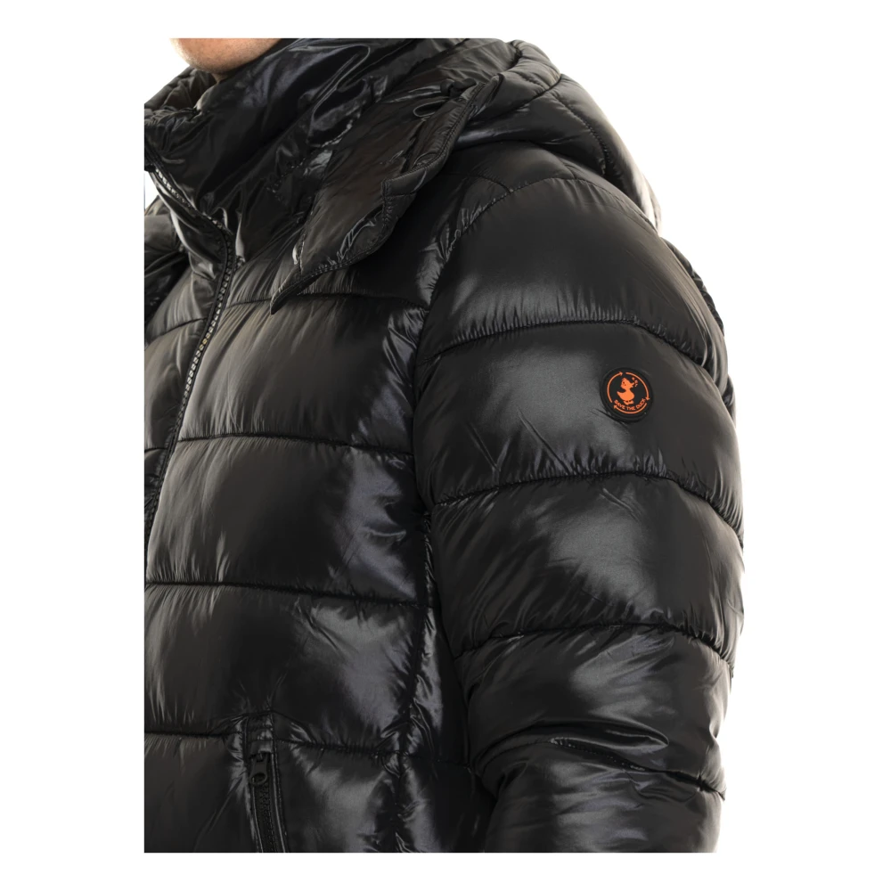 Save The Duck Glanzende Gewatteerde Florian Jas met Capuchon Black Heren