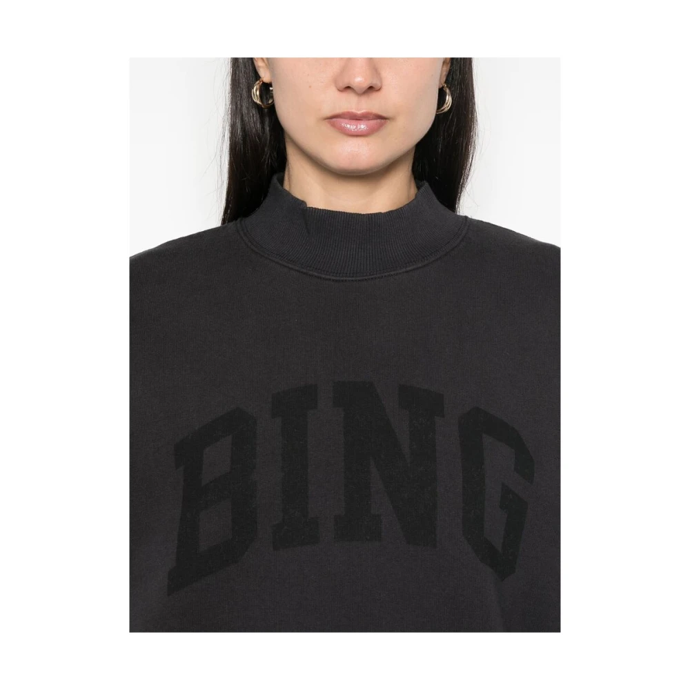 Anine Bing Zwarte Jersey Sweatshirt met Logo Print Black Dames