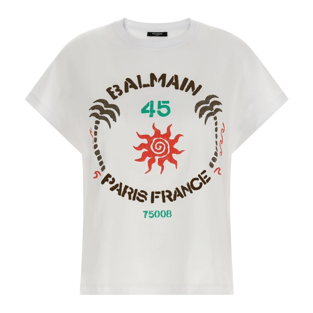 Balmain White T-Shirt With Club Print - Female - T-Shirts - M - Tops