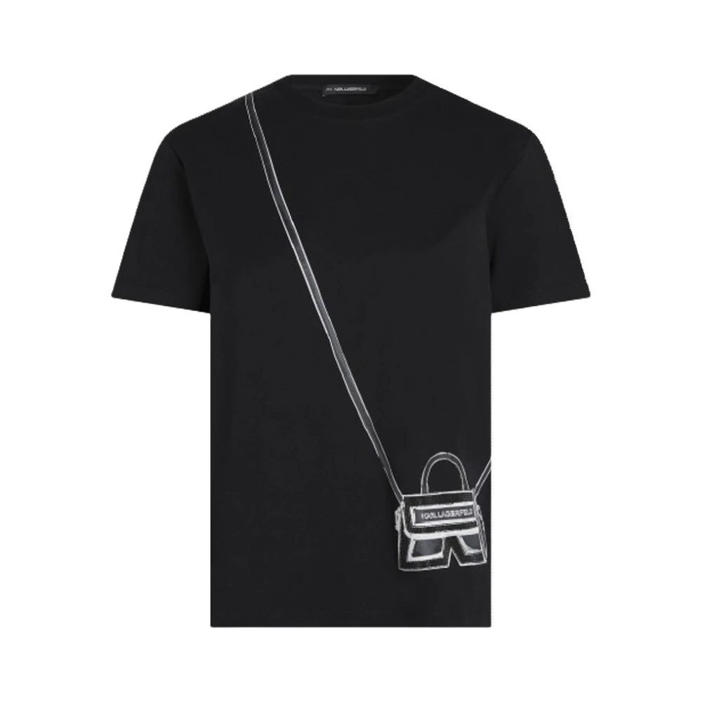 Karl Lagerfeld Biologisch katoenen T-shirt met korte mouwen en speels tasontwerp Black Dames