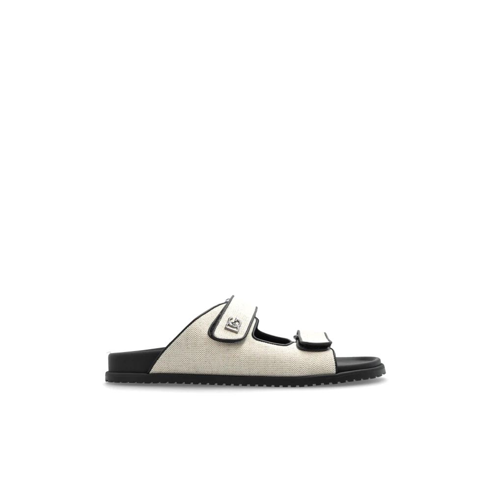 Dolce & Gabbana Men's Beige Slides With A Logo-Shaped Applique - Sliders - 6 Uk - Shoes