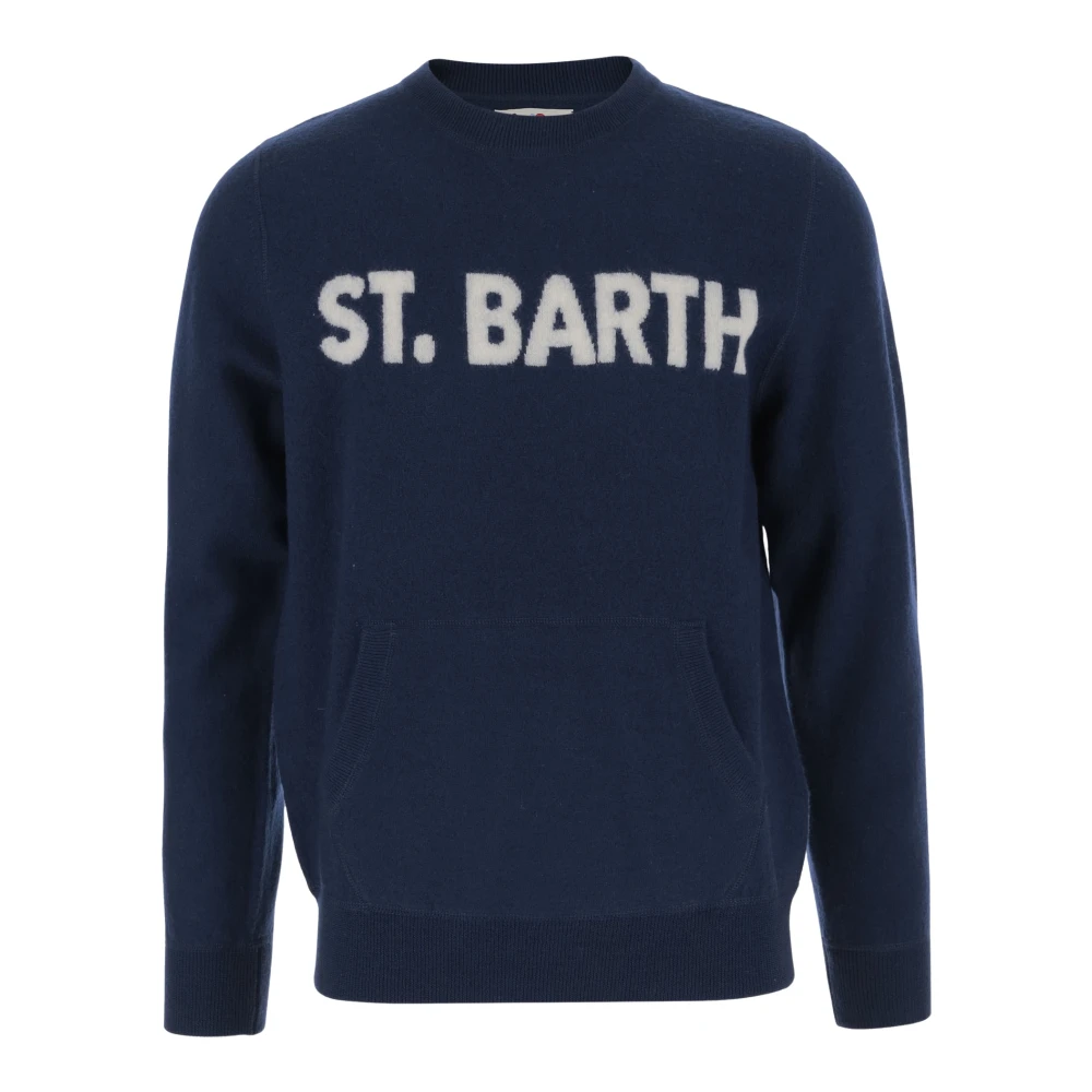 MC2 Saint Barth Logo Wollen Trui Crew Neck Navy Blue Heren