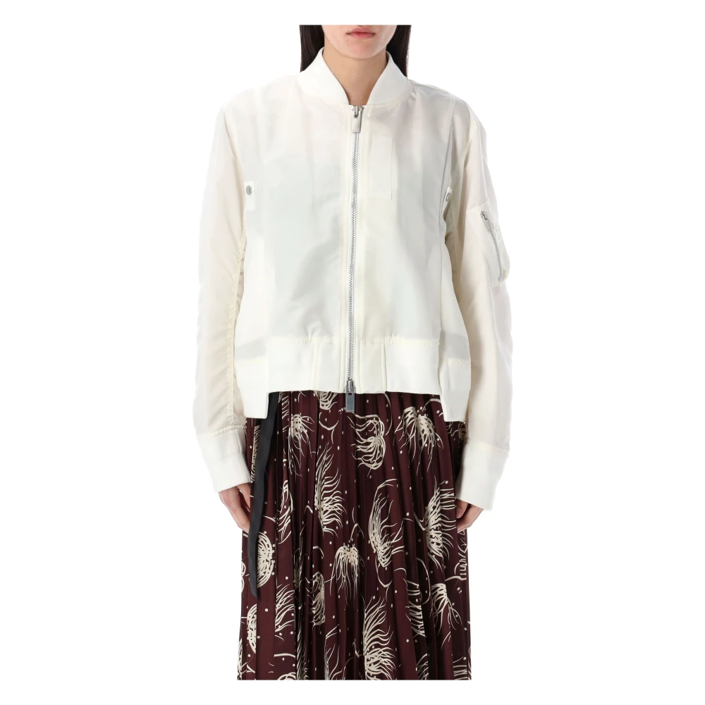 Sacai Witte Nylon Twill Blouson Buitenkleding White Dames