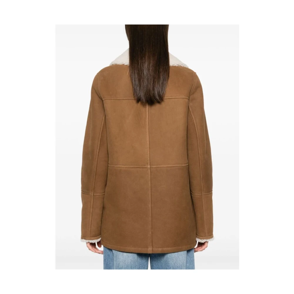 Yves Salomon Shearling Trim Double-Breasted Outerwear Brown Dames