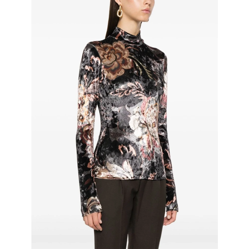 ETRO Zwarte Bloemenfluwelen Trui Multicolor Dames