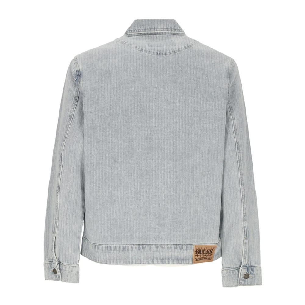 Guess Herringbone Denim Jack Vintage Stijl Blue Heren