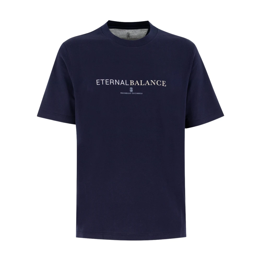 BRUNELLO CUCINELLI Klassieke Crew-Neck T-shirt met Frontprint Blue Heren