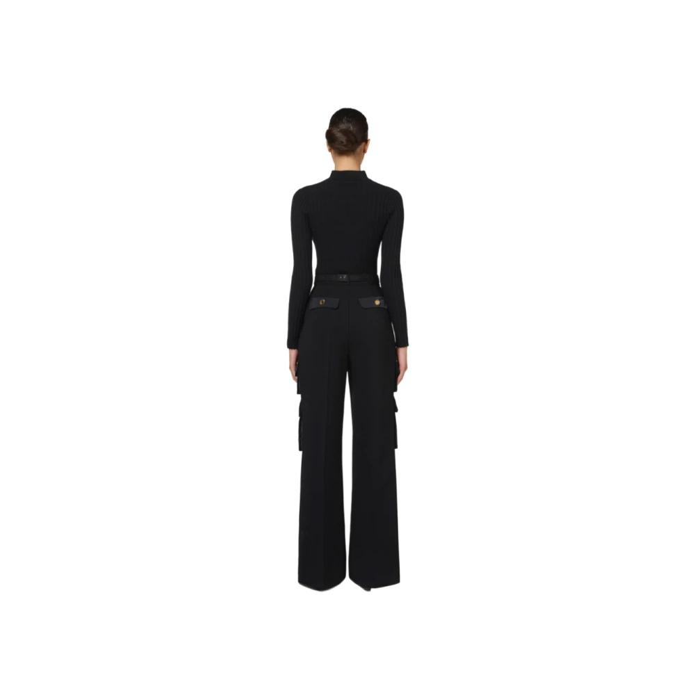 Elisabetta Franchi Zwarte rechte crêpe broek met zakken Black Dames