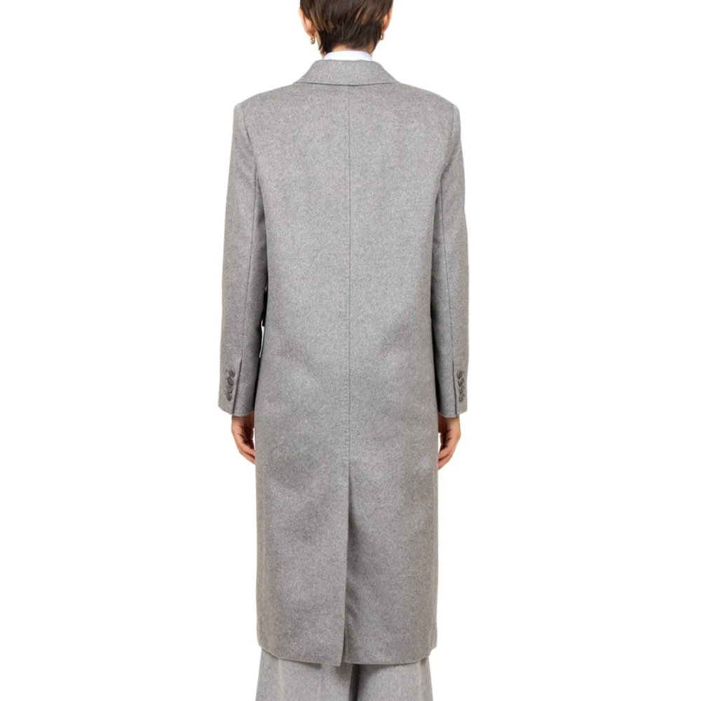 Max Mara Studio Lichtgrijze Wol Double-Breasted Jas Gray Dames
