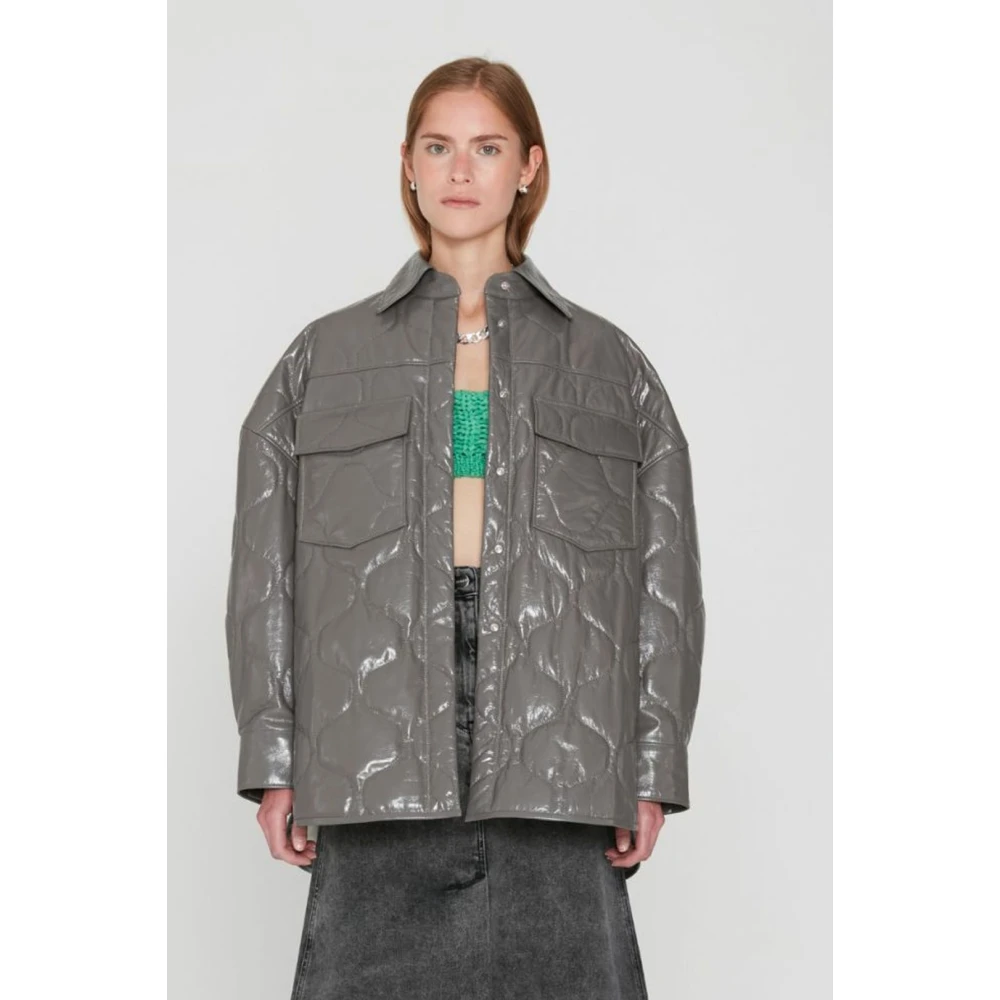 Remain Birger Christensen Gewatteerde Leren Jas Eiffeltoren Gray Dames