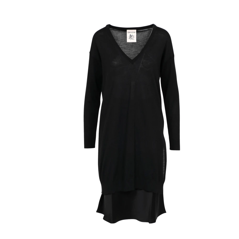 Semicouture Zwart Wol V-Hals Jurk Italië Black Dames