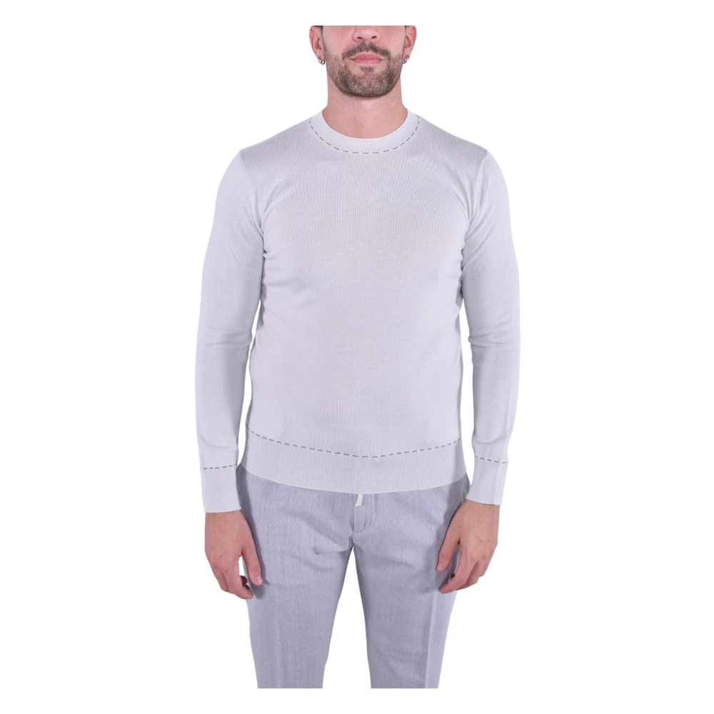 Eleventy Men's White Stitched Wool Jumper