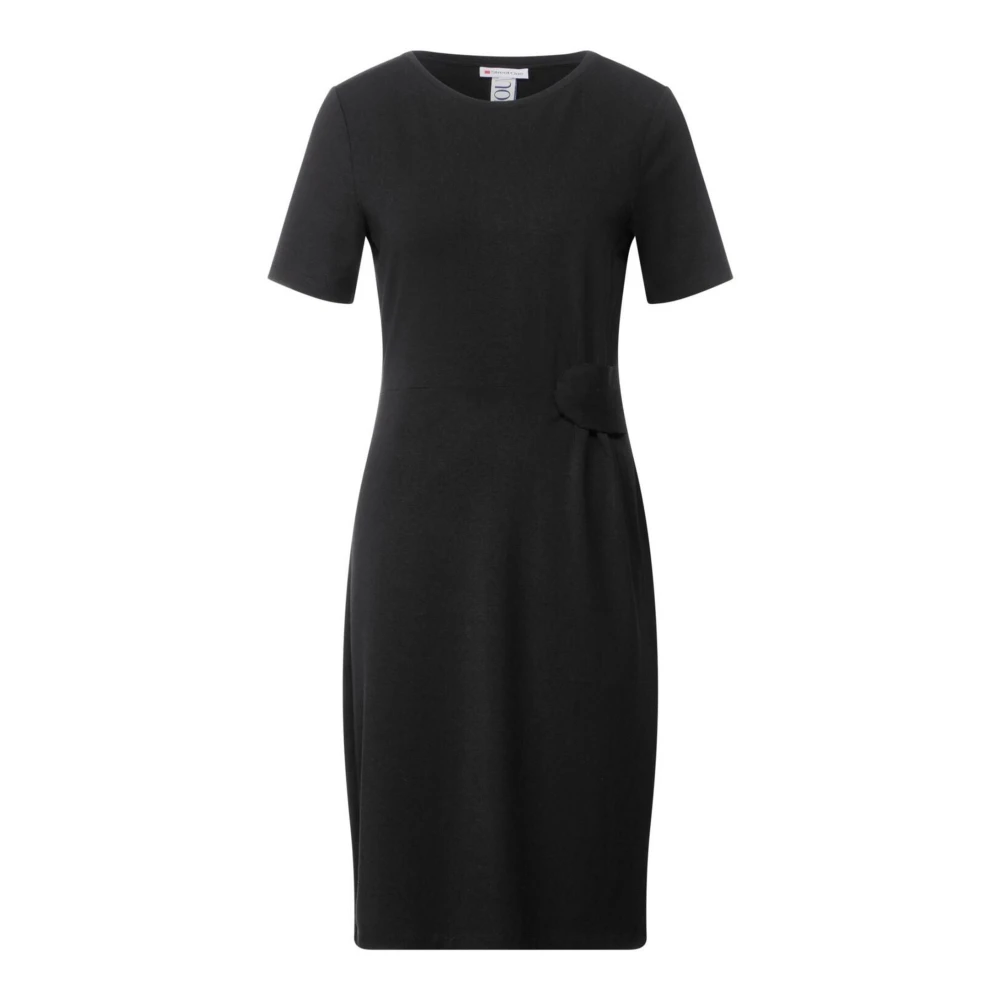 Street One Zwarte Jersey Jurk met Knoopdetail Black Dames