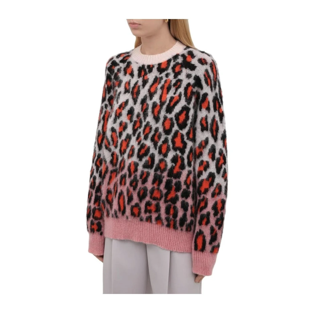 Msgm Leopard Print Mohair Sweater Multicolor Dames