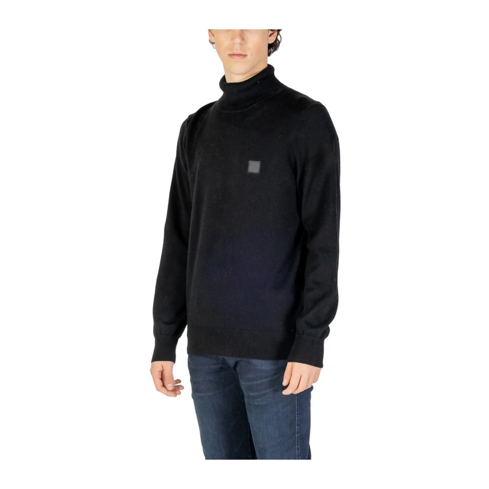 Hugo Boss Zwarte Katoen Kasjmier Gebreide Trui Black Heren