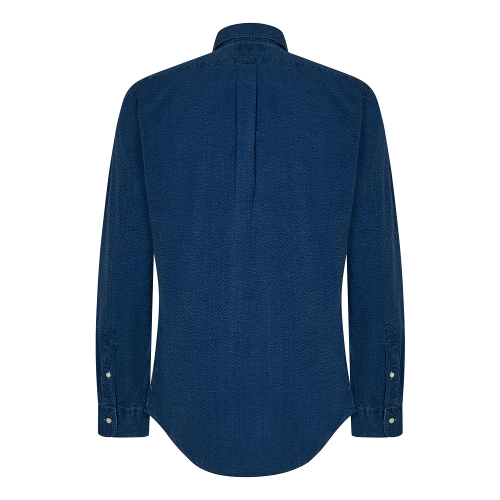 Polo Ralph Lauren Blauw Gestreept Seersucker Katoenen Overhemd Blue Heren