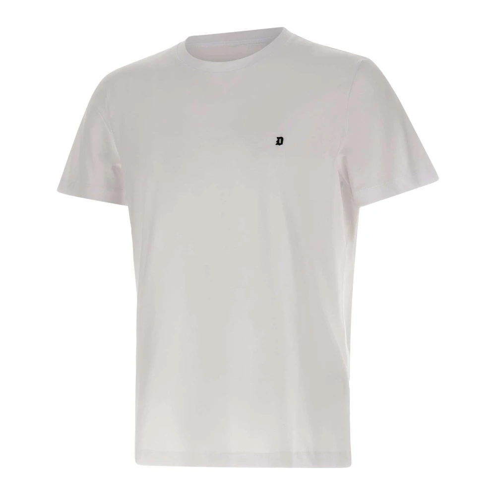 Dondup Mannelijk Wit Tops Heren, 2XL, Katoen, Regular-Fit T-Shirt Met Ronde Hals
