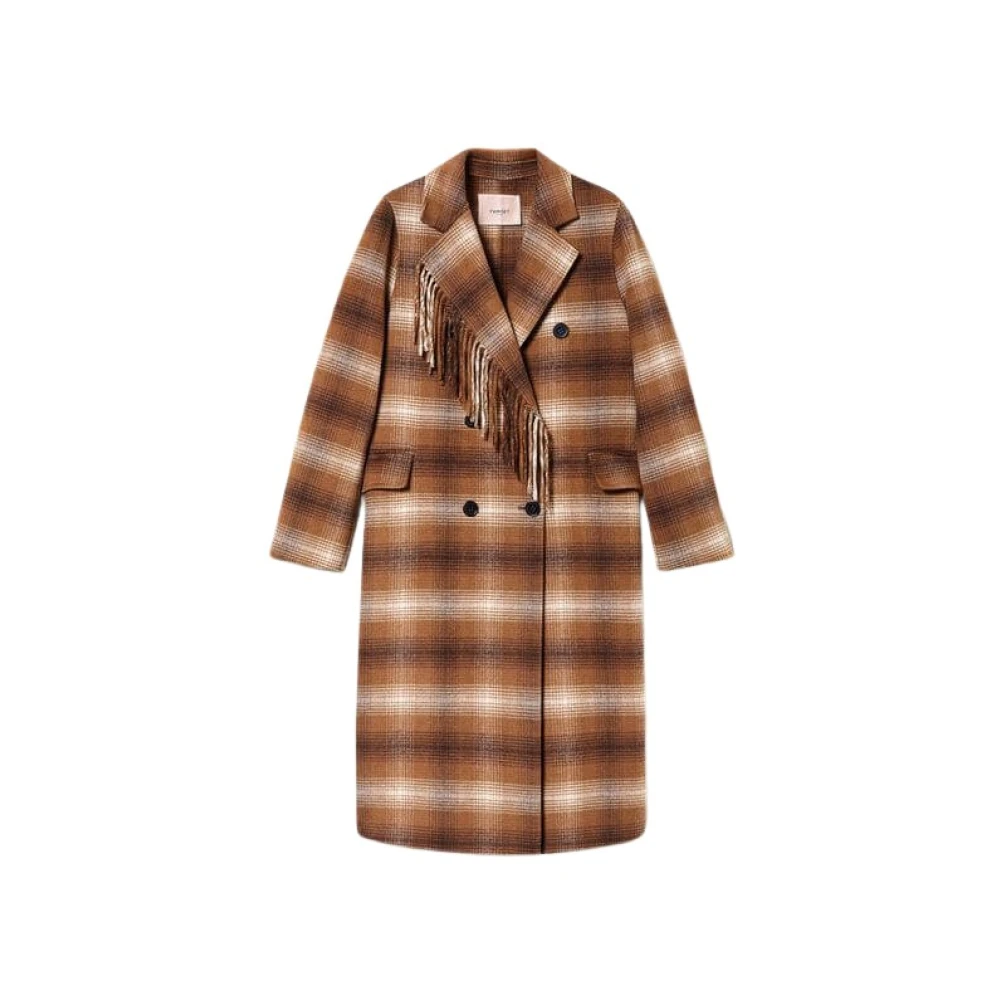 Twinset Dubbel Geruite Stoffen Jas 40 Brown Dames