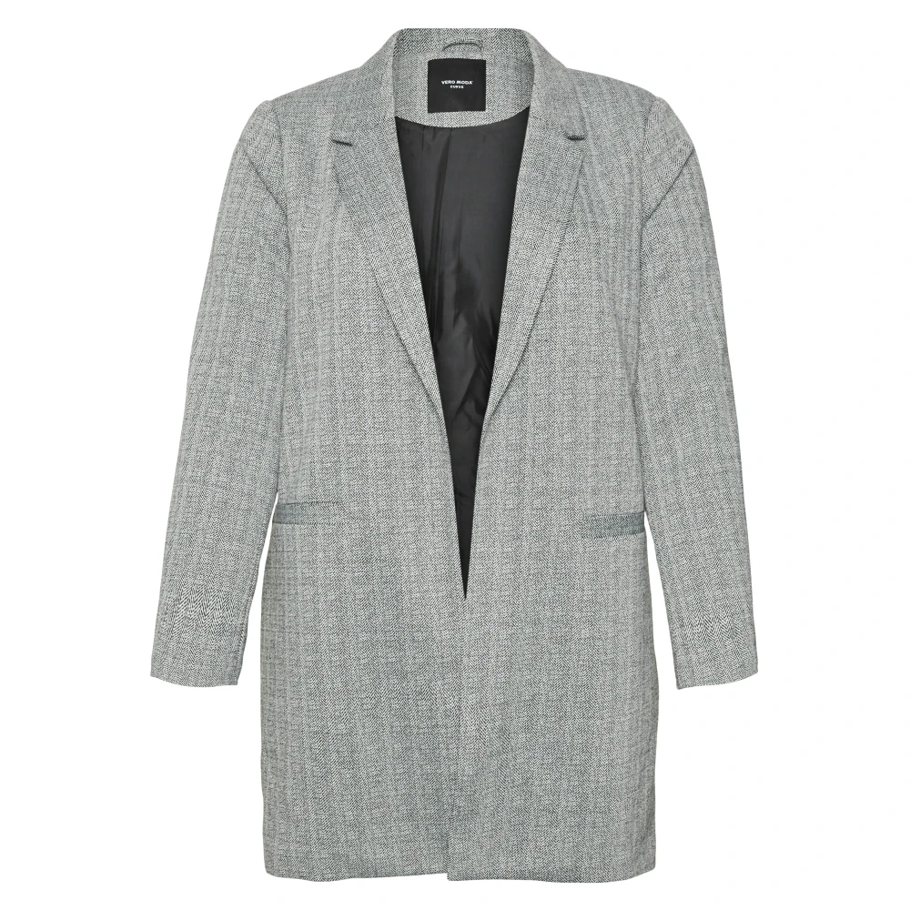 Vero Moda Herringbone Lange Blazer Zwart Wit Gray Dames