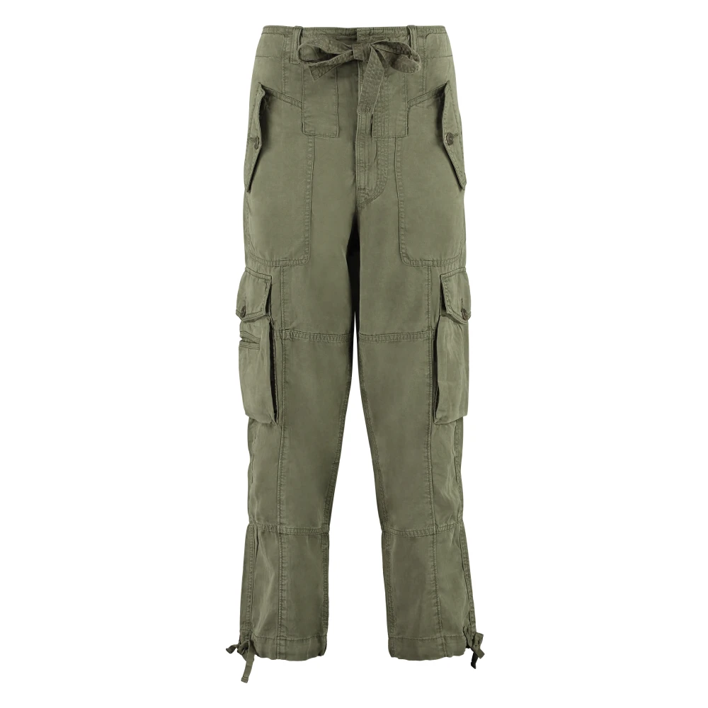 Polo Ralph Lauren Women's Green Straight Trousers, S, Lyocell And Linen Cargo Trousers