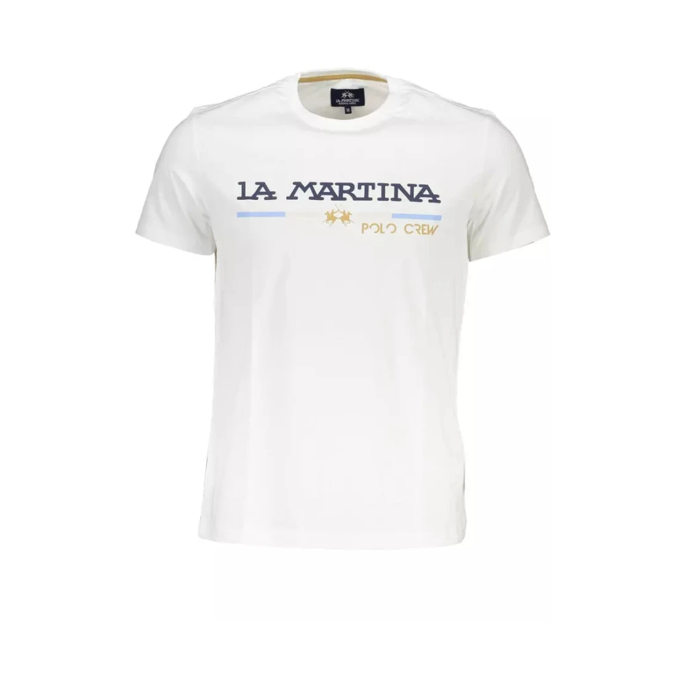 LA MARTINA Wit Katoenen T-Shirt Korte Mouwen Regular Fit Ronde Hals Print White Heren