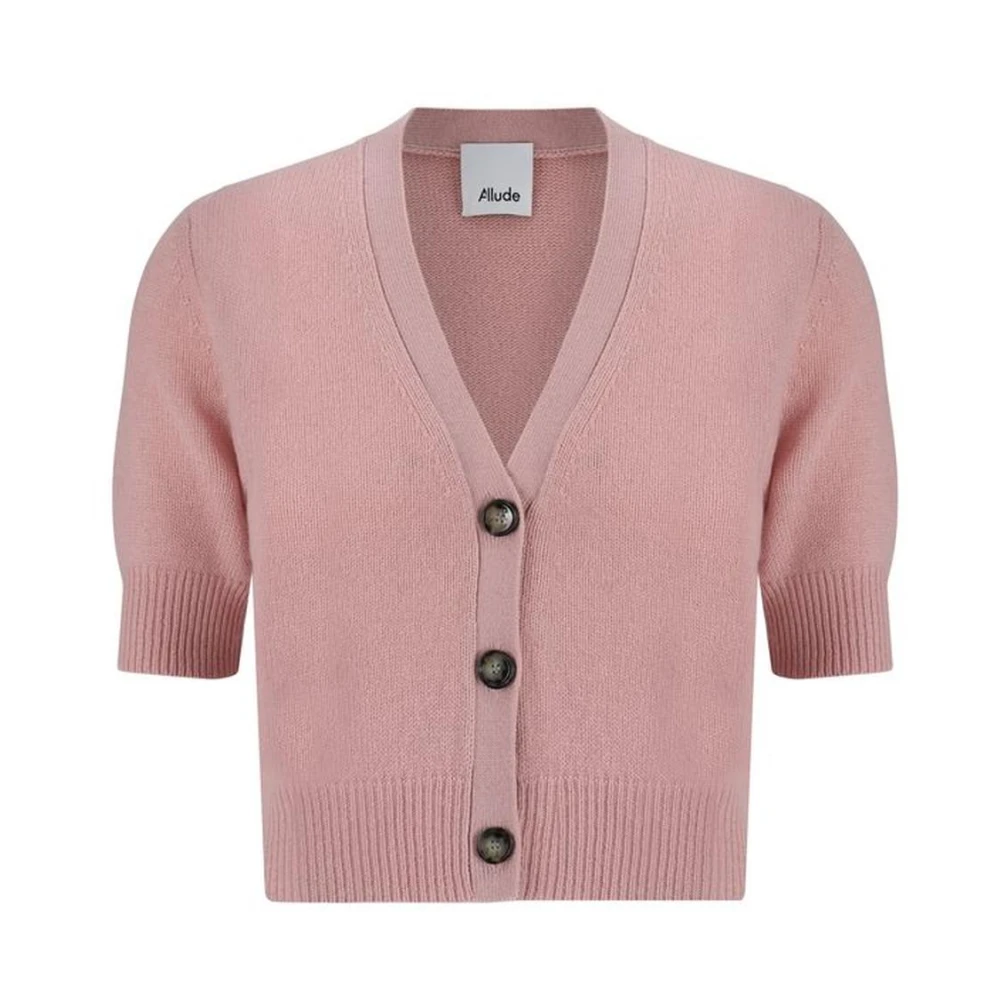 Allude Kortärmad Cashmere Cardigan med Knapp Pink, Dam