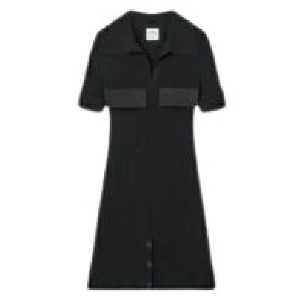Courrèges Women's Black Shirt Dresses, Xs, Rib Knit Polo Mini Dress