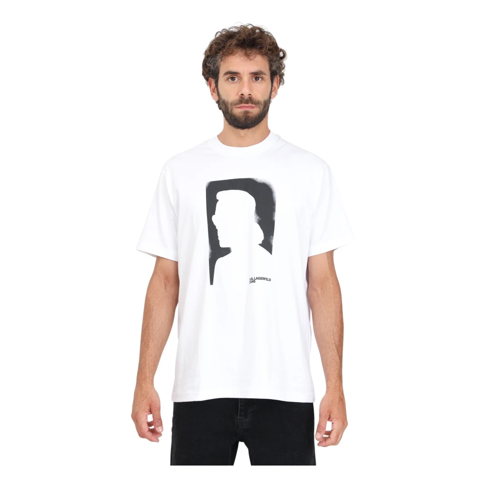 Karl Lagerfeld Portret Print Wit T-shirt White Heren