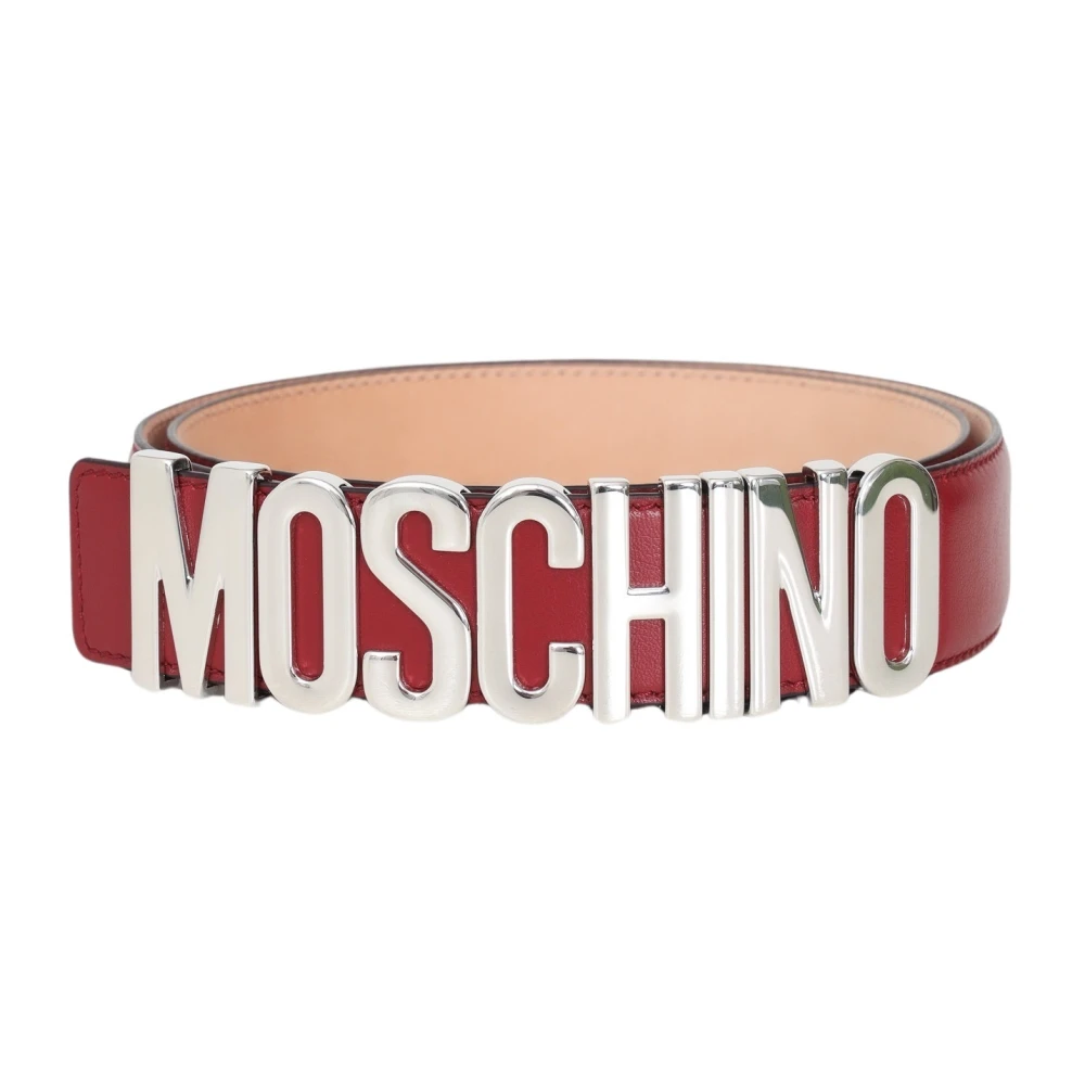 Moschino Rode Leren Riem Logo Gesp Red Unisex