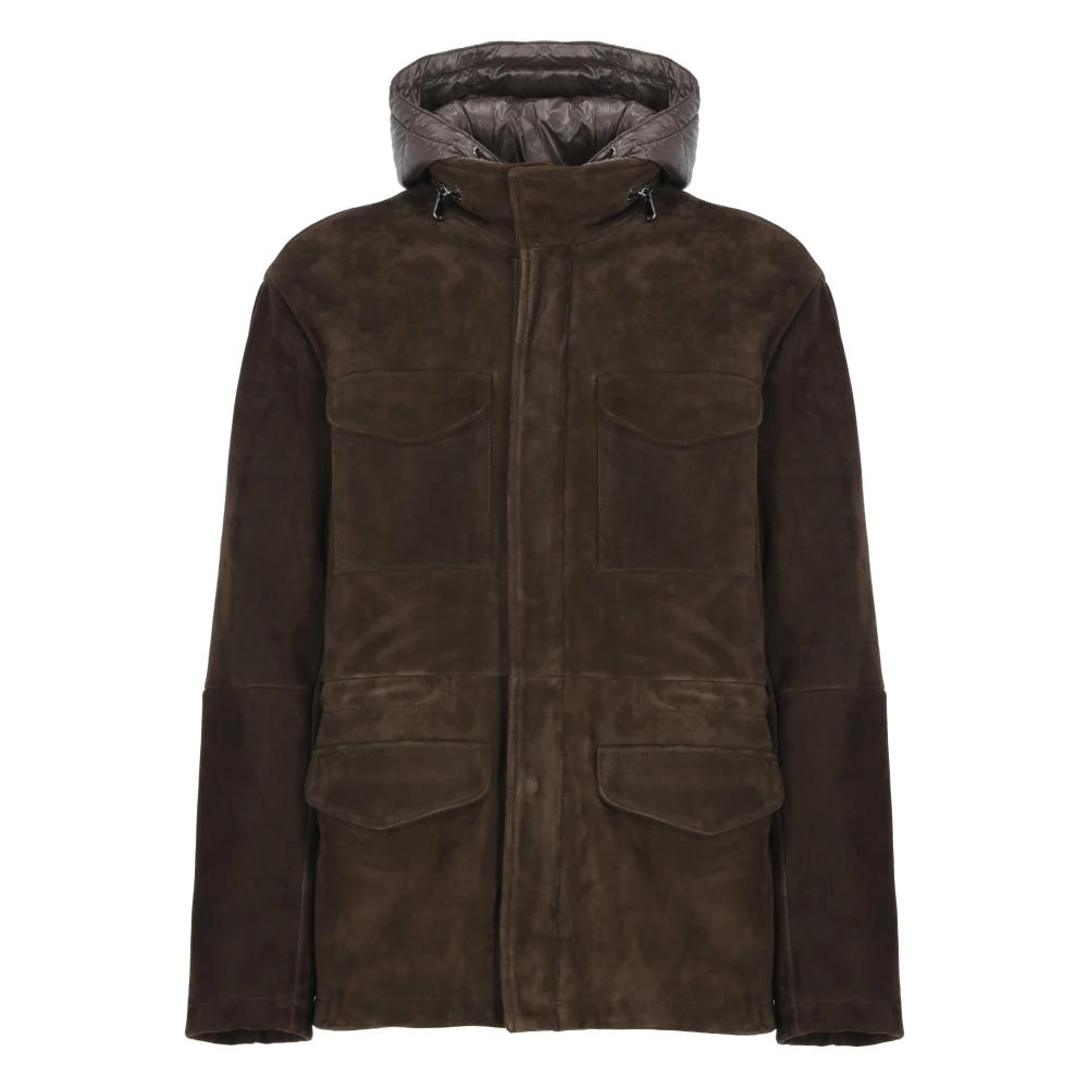 The Jack Leathers Bruine Suède Leren Jas met Capuchon Brown Heren