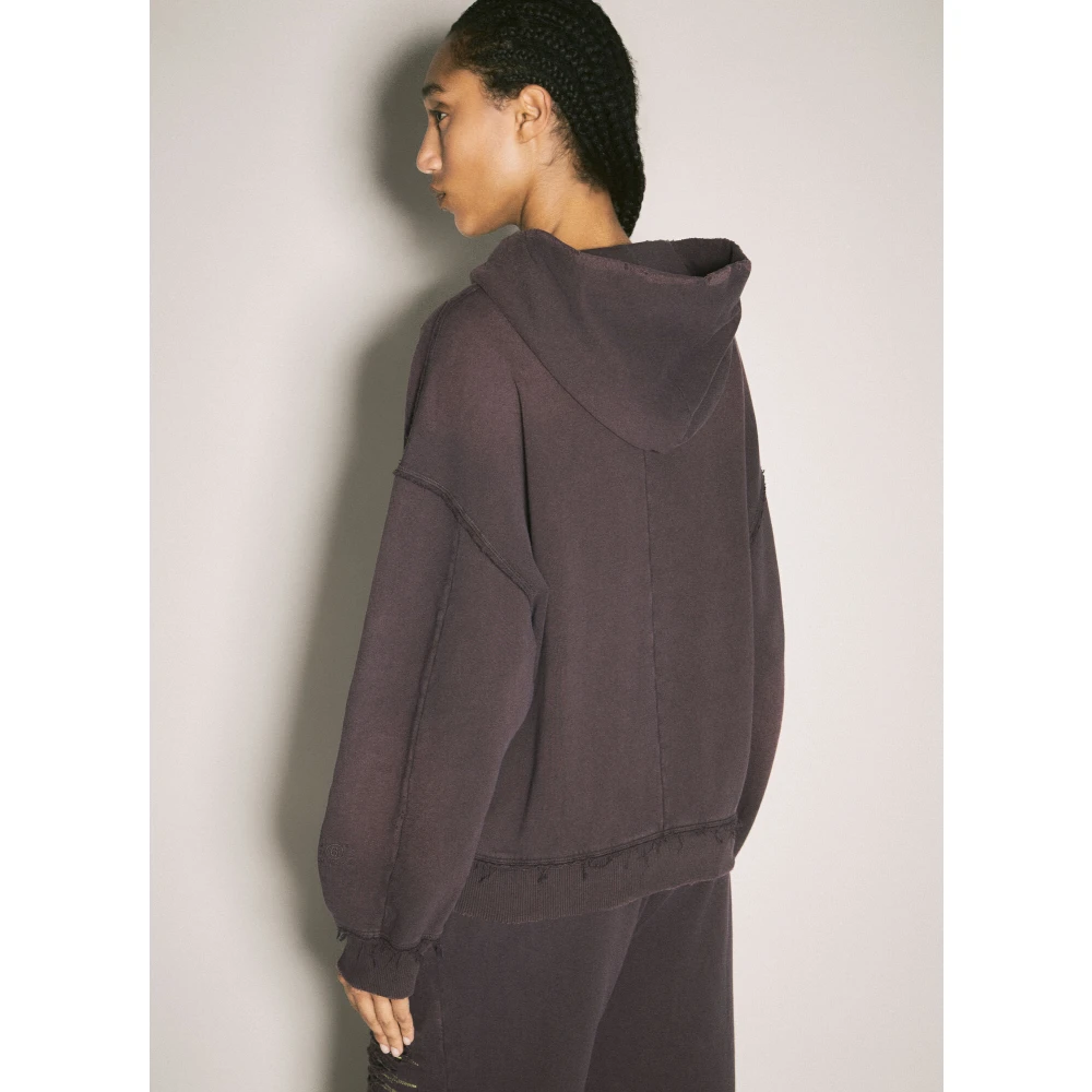 MM6 Maison Margiela Distressed Hooded Zip-Up Sweatshirt Purple Dames