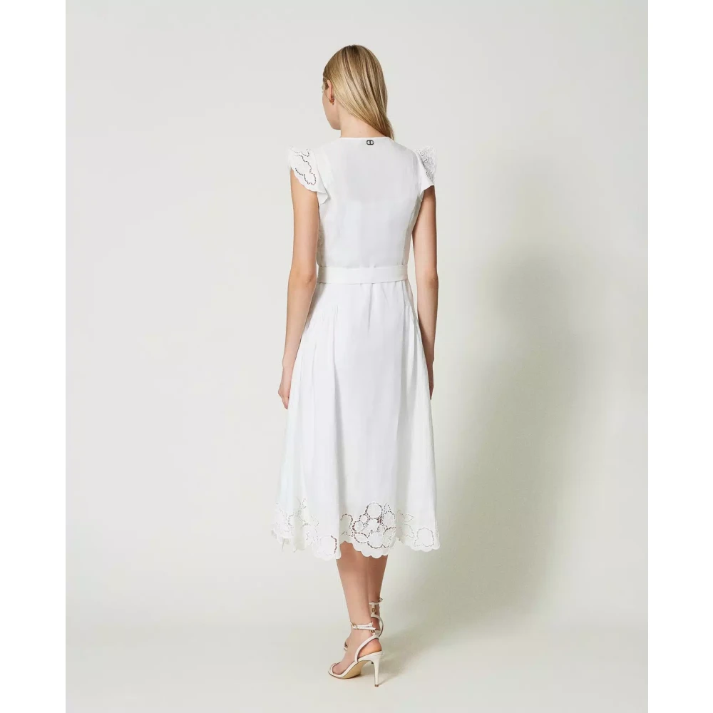 Twinset Bloemen Geborduurde Linnen Jurk White Dames
