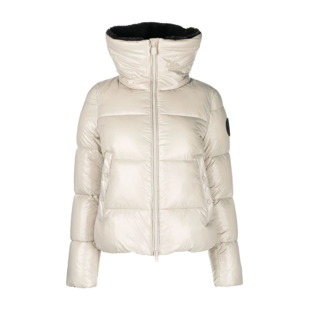 Save The Duck Beige Gewatteerde Jas met Bontdetail Beige Dames