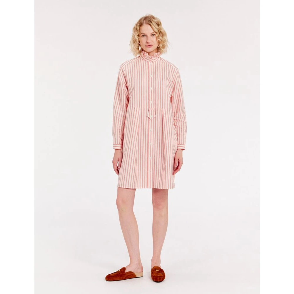 Ines De La Fressange Paris Gestreepte Linnen Jurk Pink Dames