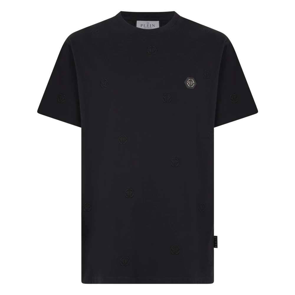 Philipp Plein Men's Black T-Shirts, M, Embroidered Round Neck T-Shirt Monogram Monogram