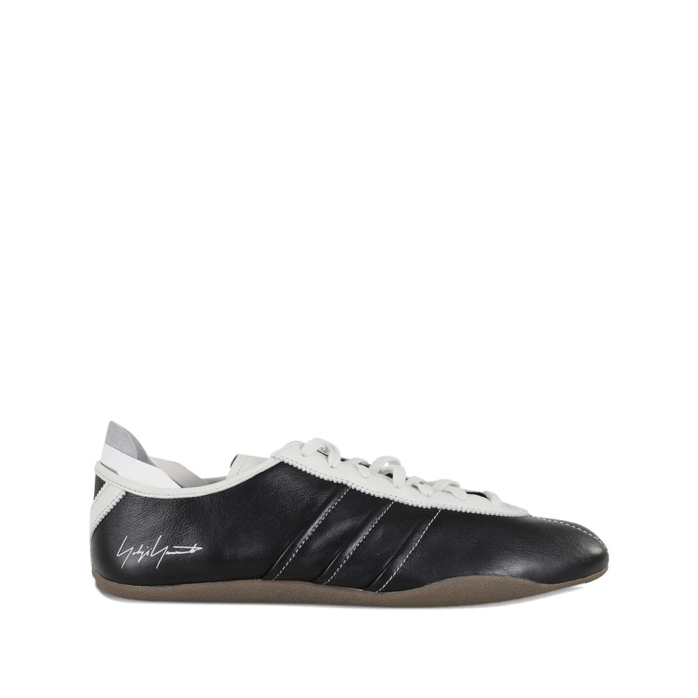 Y-3 Men's Black Leather Trainers Striped Logo Size 10