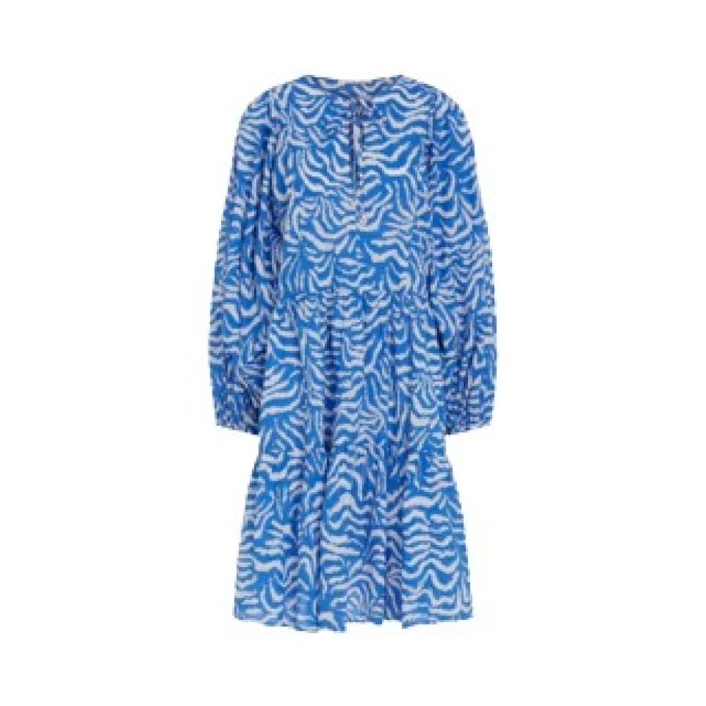 Oui Casual Golfpatroon Jurk Alloverprint Blue Dames