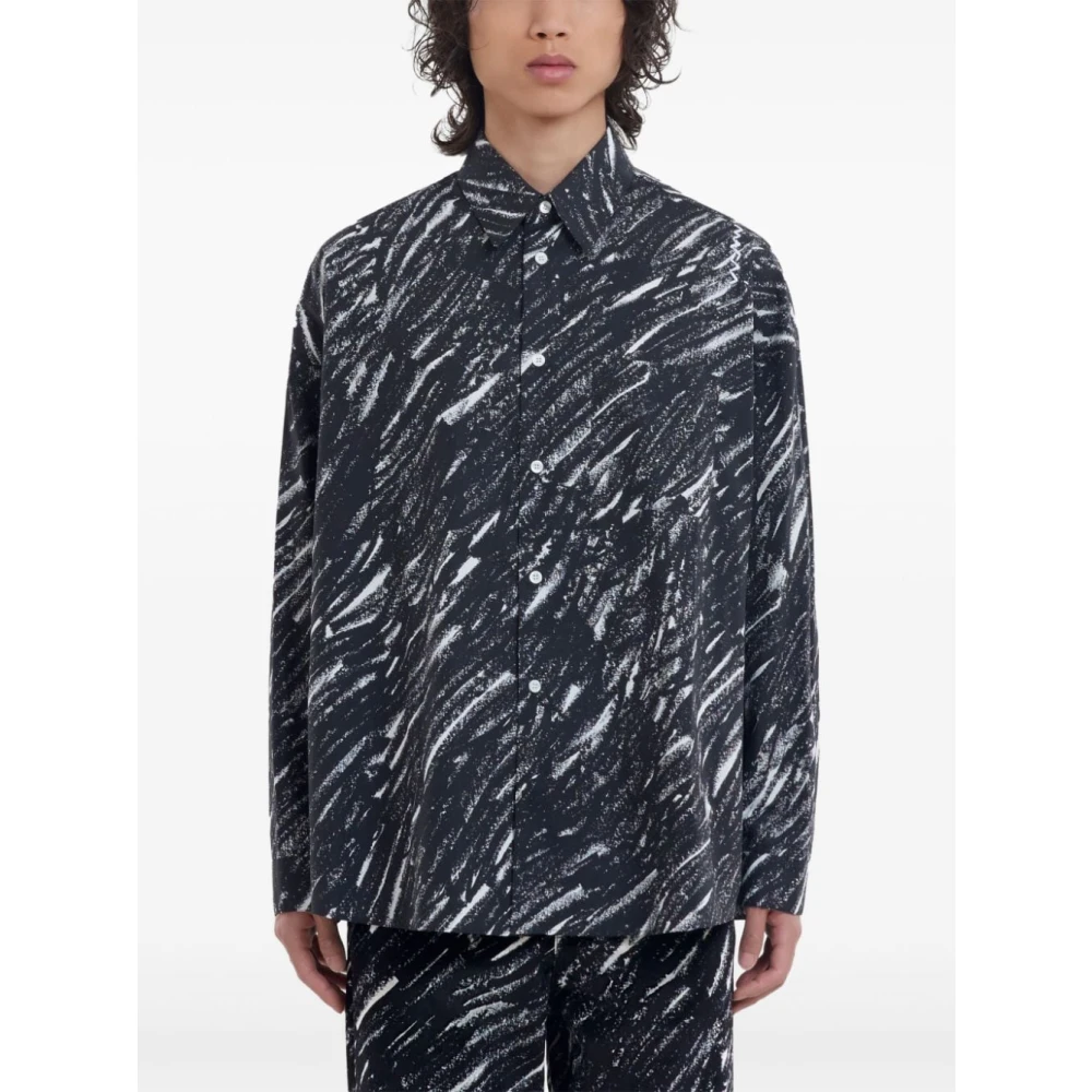Marni Schets-stijl Print Katoenen Poplin Shirt Gray Heren